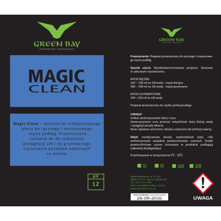 GREEN BAY - MAGIC CLEAN - PŁYN DO MYCIA PODŁÓG I MOCNO ZABRUDZONYCH POWIERZCHNI (KONCENTRAT) 1L - 20L