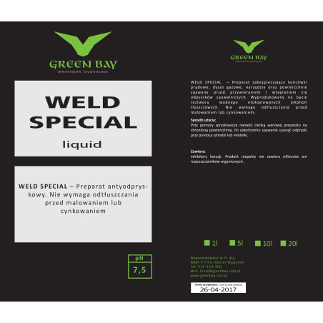 GREEN BAY - WELD SPECIAL - PREPARAT SPAWALNICZY ANTYODPRYSKOWY 1L - 20L