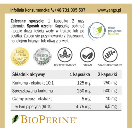 Kurkuma - ekstrakt + piperyna - 60 kapsułek