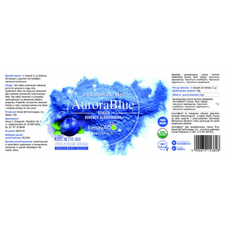 AuroraBlue® Sproszkowane całe owoce dzikich borówek alaskańskich (40 g) - suplement diety