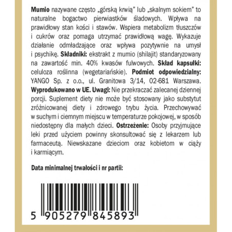 Mumio - 40% kwasów fulwowych - 90 kapsułek Yango