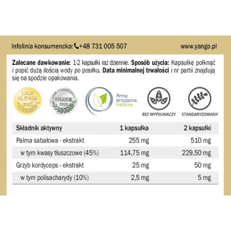 Palma sabałowa z kordycepsem - ekstrakt - 100 kapsułek