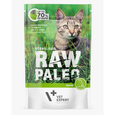 RAW PALEO CAT ADULT GAME STERILLISED - dla kotów wykastrowanych z tauryną i dziczyzną 100 g VETEXPERT