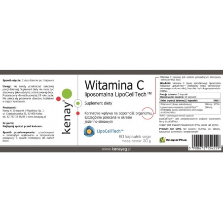Witamina C liposomalna LipoCellTech™ (60 kapsułek vege) - suplement diety