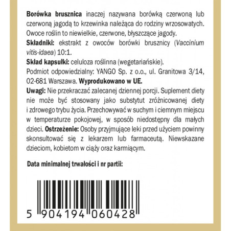 Borówka brusznica - 90 kaps Yango