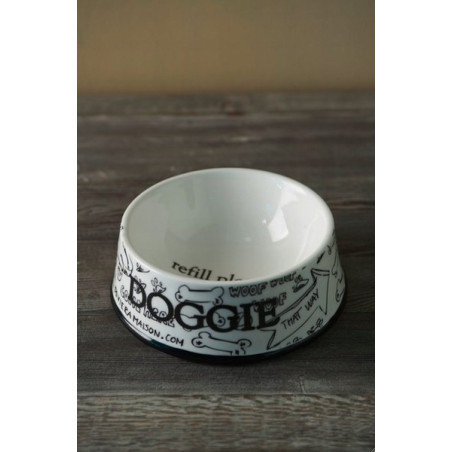 Miska dla psa Doggie Bowl L 25x7cm biała z nadrukiem