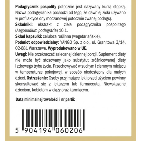 Podagrycznik pospolity - ekstrakt - 90 kaps. Yango