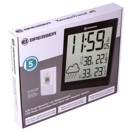 Stacja meteorologiczna Bresser TemeoTrend JC LCD RC (zegar ścienny), czarna