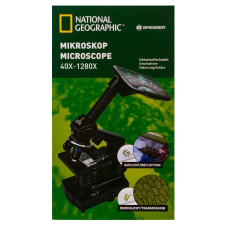 Mikroskop Bresser National Geographic o powiększeniu 40–1280 razy z uchwytem do smartfonu