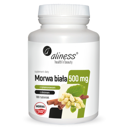 Morwa biała 4:1 z cynamonowcem i chromem 500 mg x 180 tabletek  -  Aliness