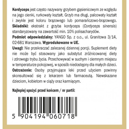 Kordyceps - ekstrakt 10% polisacharydów - 50g Yango