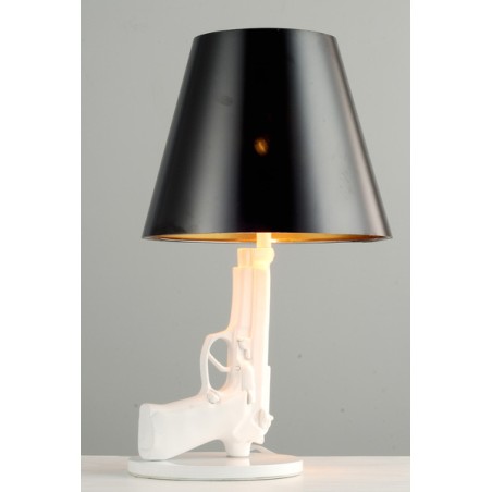 Lampa stołowa 23,5x41 cm. czarny klosz biała podstawa