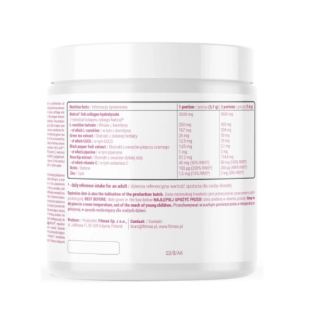 Fitmax Beauty Collagen 222g malina-truskawka Kolagen rybi + L-karnityna