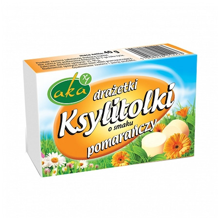 Ksylitolki, drażetki pudrowe 40 g smak pomarańczowy - AKA